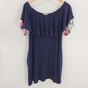 Egs by Eloges Navy and Floral Ruffle Off Shoulder Mini Dress Womens Size Large